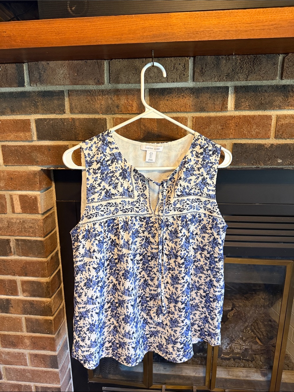 Blue Floral Sleeveless Tie-Neck Blouse